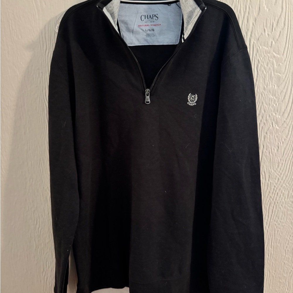Chaps Black Zip-Up Pullover with Gray Trim